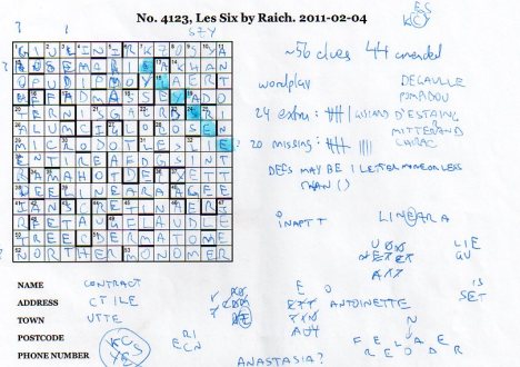 My grid for Listener 4123 - Les Six by Raich