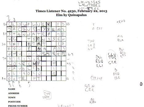 My working grid for Listener Crossword 4230